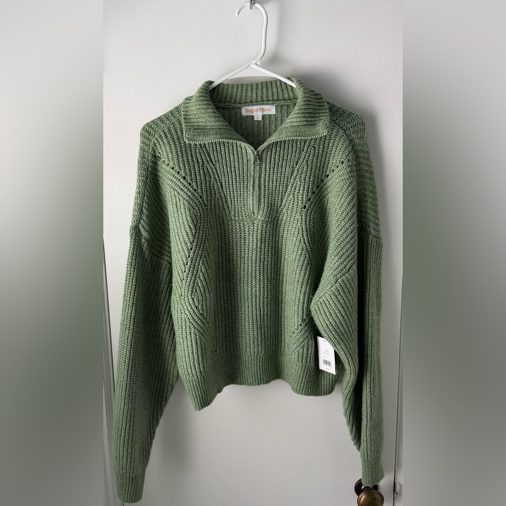 Sugar Moon Long Sleeve Quarter Zip Shaker Sweater in Mistletoe Junior Size Large